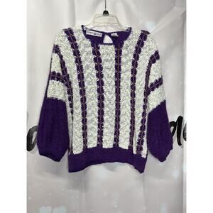 Vintage Rainbow Ridge Womens Knit Sweater Size Large Purple Gold Grannycore